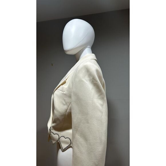 Mach & Mach Crystal Hearts Cropped Ivory Wool Blazer Size 8-10 (40) - Picture 9 of 12